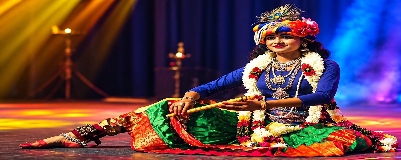 Vibrant Indian Dancer Under Theatrical Lights